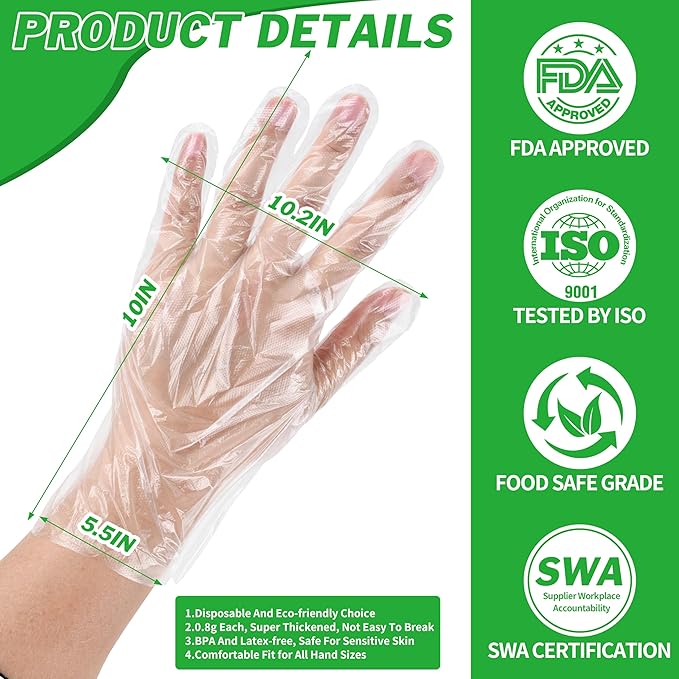 BYMORE Disposable Plastic Gloves Bulk, Clear Food Handling Service Gloves for Kitchen Food Prep Food Service Food Handling
