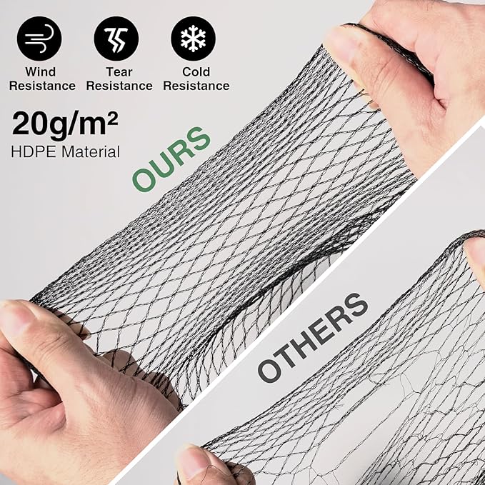 Pond Netting Cover for Leaves, 28 x 30 Koi Pond Net Cover, Durable & Sturdy Pond Netting for Koi Ponds, Protect Koi Fish Against Herons, Raccoons, Cats & Predators, 14pcs Stakes Included