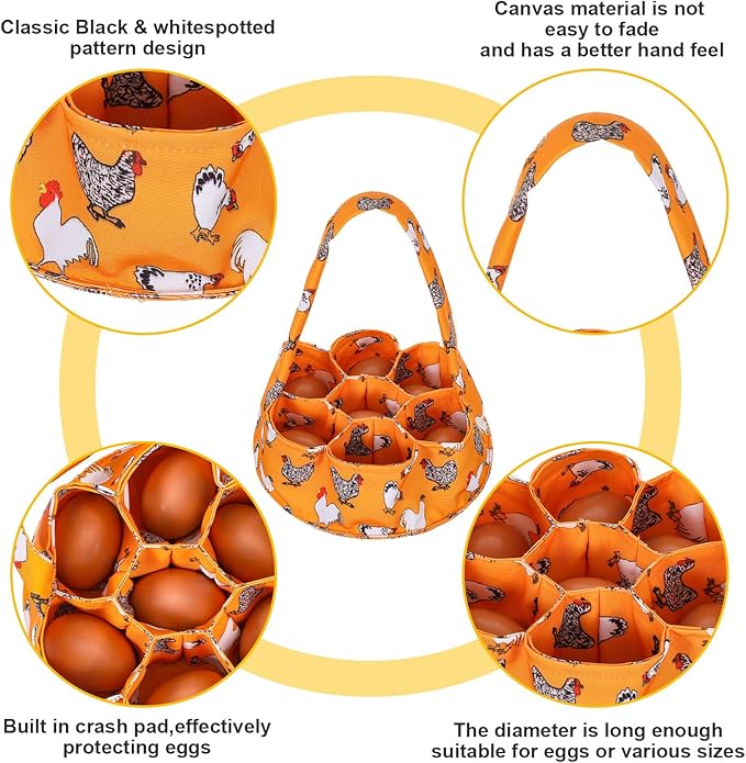 Egg Collecting Bag, Canvas Egg Basket with 7 Pouches for Gathering Chicken Duck Goose Eggs, Machine Washable Chicken Eggs Basket Farmhouse Garden Storage Carrier
