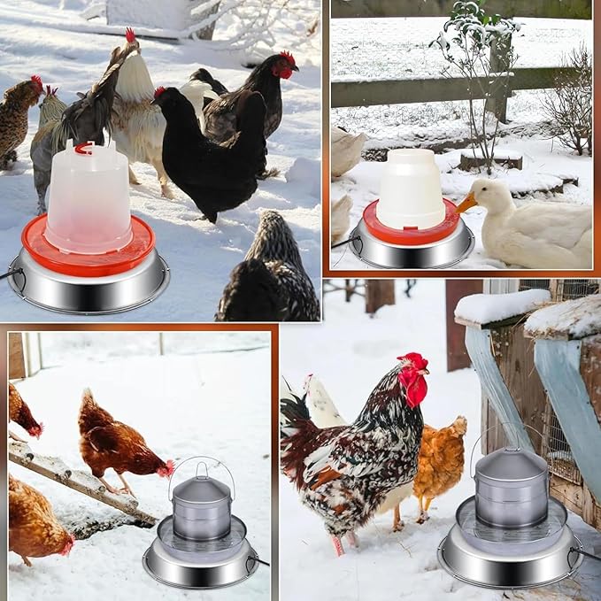 Heated Chicken Waterer Base for Winter, Outdoor Heated Chicken Poultry Bath Drinking Water, Outside Heating Poultry Feeder for Poultry Lovers (Sliver, 12in)