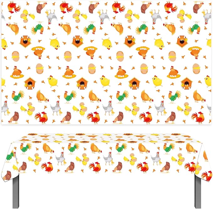 umoni Chicken Party Tablecloth Chicken Birthday Party Supplies 2PCS Chicken Birthday Table Covers Farm Chick Theme Tablecloths for Yard Hen Baby Shower Table Decor