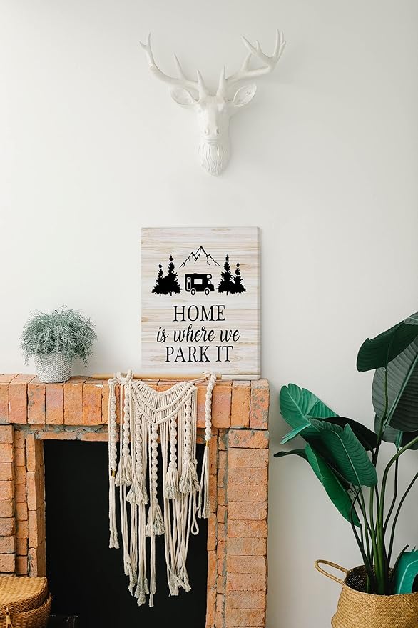 Tizzer Funny Home Wall Decor, Farmhouse Camping Signs Canvas Wall Art Prints Decor for Travel Trailer Camper, Home Is Where We Park It, 11x14 Inches