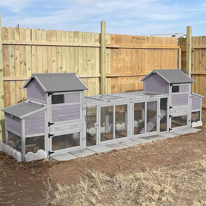 Chicken Coop with Two Houses and Run Double for 4-8 Chickens Wooden Chicken House Poultry Cage