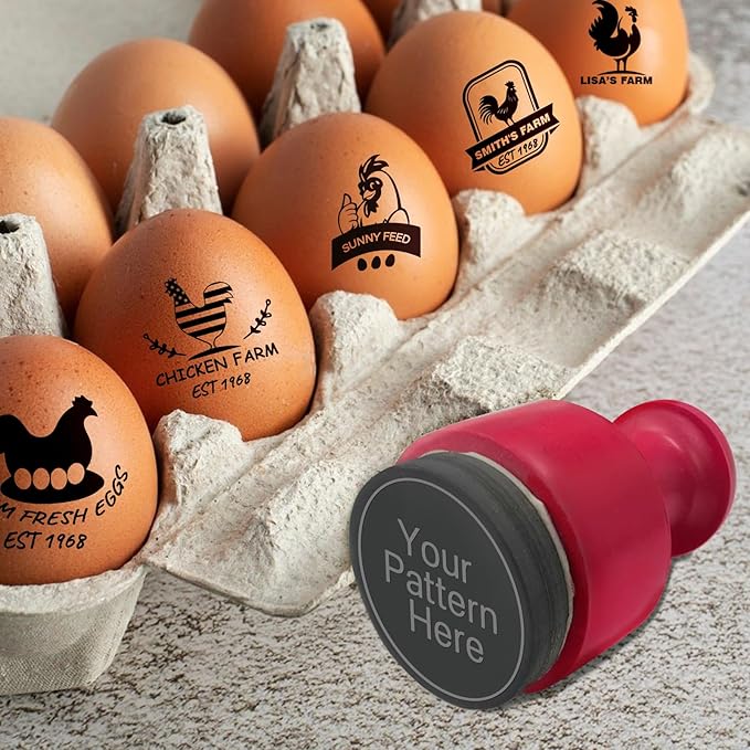 HDSD Custom Egg Stamp, Personalized Egg Markers Long Lasting Uniquely Designed Stamps, Large Egg Markers for Fresh Farm Coop Branding & Backyard Egg Stamping, Includes Ink Bottle