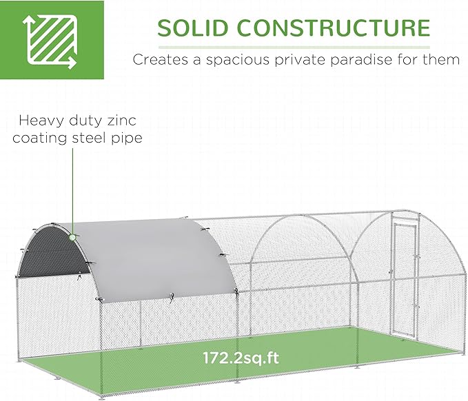 PawHut Large Chicken Coop Metal Chicken Run with Waterproof and Anti-UV Cover, Dome Shaped Walk in Fence Cage Hen House for Outdoor and Yard Farm Use, 1" Tube Diameter, 9.2' x 18.7' x 6.5'