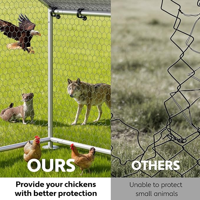 Large Metal Chicken Coop with Waterproof and UV-Resistant Cover, Outdoor Walk-in Cage Hen House for Yard Farm Rabbit Duck Chicken Run Spire Roof (10’ W x 13.2’ L x 6.4’ H)