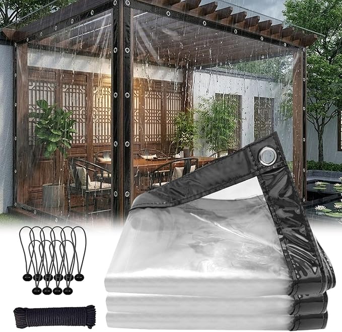 Clear Tarps Heavy Duty Waterproof with Grommets, Lonas Transparentes para Patio, Tear-Resistant PVC Outdoor Porch Enclosure for Patio Porch Chicken Coops Cover(9.84x3.28ft)