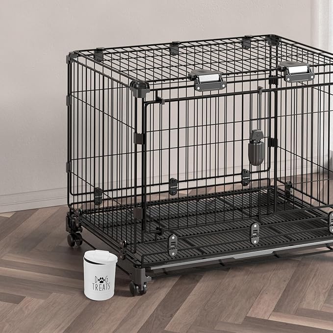 Airtight Metal Dog Food Storage Bin with Lid White Farmhouse Dog Treat Container for Countertop Pet Food Canister