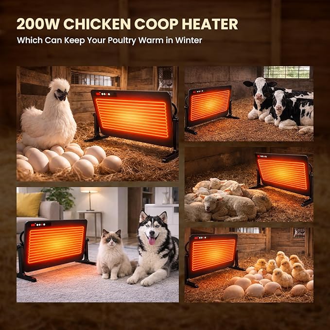 Smart Chicken Coop Heater with Thermostat, Adjustable Radiant Heat Panel & Timer, Coop Heater for Winter with Remote Control, Animal-Proof Cord (Chicken Heater & Solar Chicken Coop Heater Compatible)