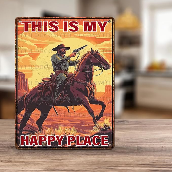 Cowboy Metal Tin Sign Vintage Retro Wall Decor Cowboy on Horse Metal Tin Sign Bar Home Bathroom Wall Decoration 12 * 16inch