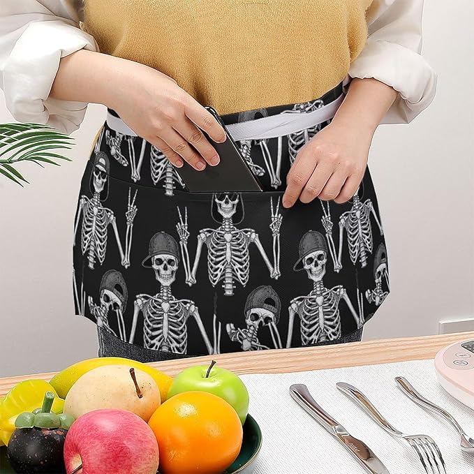 Unisex Apron for Cooking Server Waitress Half Waist Apron with 3 Pockets