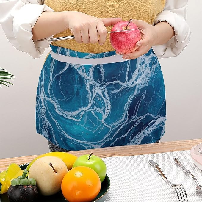 Unisex Chef Waiter Apron Waist Half Short Serving Aprons with 3 Pockets