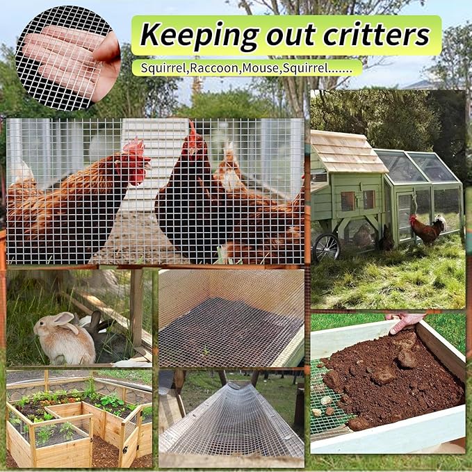 Hardware Cloth 12'' x 20' 1/4 in Galvanized Wire Mesh Roll (23 GA) Chicken Wire Fence Roll for Chicken Pen/coop Fences, Screen mesh, Rabbit/Snake Fences, Poultry enclosures, Handicraft Making, etc.