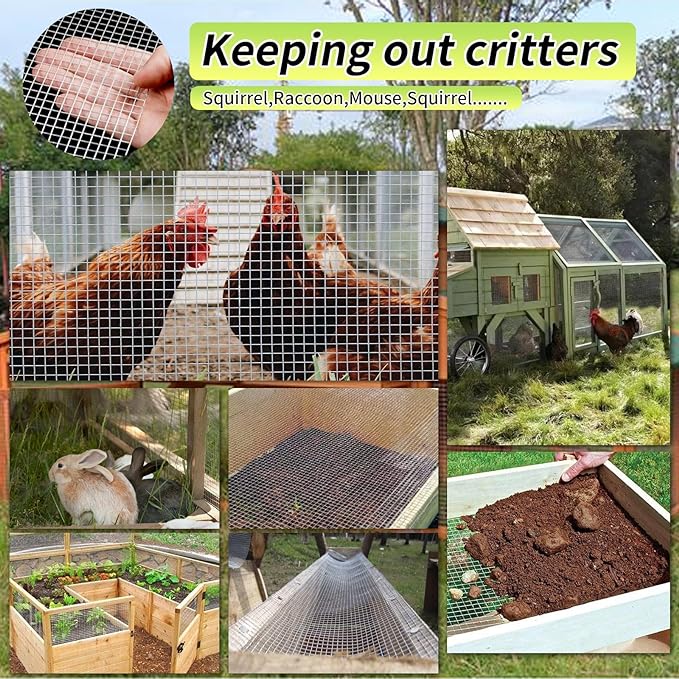 Hardware Cloth 16'' x 30' 1/4 in Galvanized Wire Mesh Roll (23 GA) Chicken Wire Fence Roll for Chicken Pen/coop Fences, Screen mesh, Rabbit/Snake Fences, Poultry enclosures, Handicraft Making, etc.