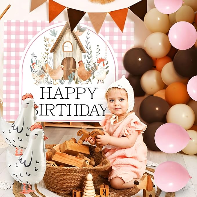 Farm Chicken Birthday Decorations Chicken Balloons This Chick Is One Birthday Party Pink And Orange Party Decorations Pink Orange Yellow Balloons