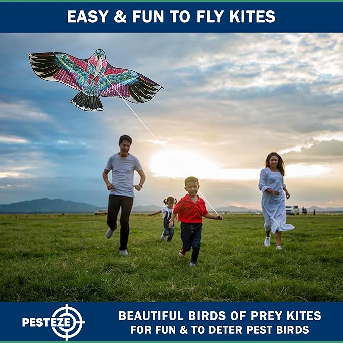 PESTEZE USA Red Eagle Kite 60x28 Inch. EZ to Fly Fun. Provides Humane Bird Deterrence in Yards & Farms. Protects Vegetables, Fruits & Crops from Pest Birds & Critters