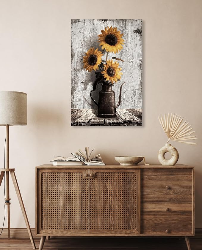 Sunflower Pictures Kitchen Wall Decor: Yellow Sunflower Paintings Rustic Farmhouse Wall Art Canvas Prints Vintage Posters Country Bathroom Decor Modern Artwork Wall Hanging Decor 16x24 Inches