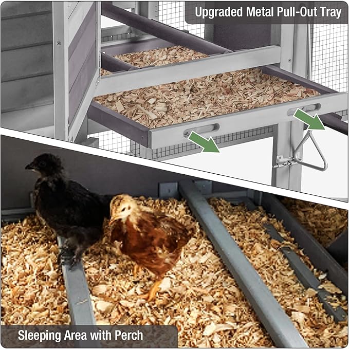 80.5’’ Large Chicken Coop with Run, Mobile Chicken House with Nesting Box and Leakproof Pull-on Tray, Wooden Hen Poultry Cage with Waterproof Roof for 2 to 4 Chickens, Chicken Tractor with Wheels