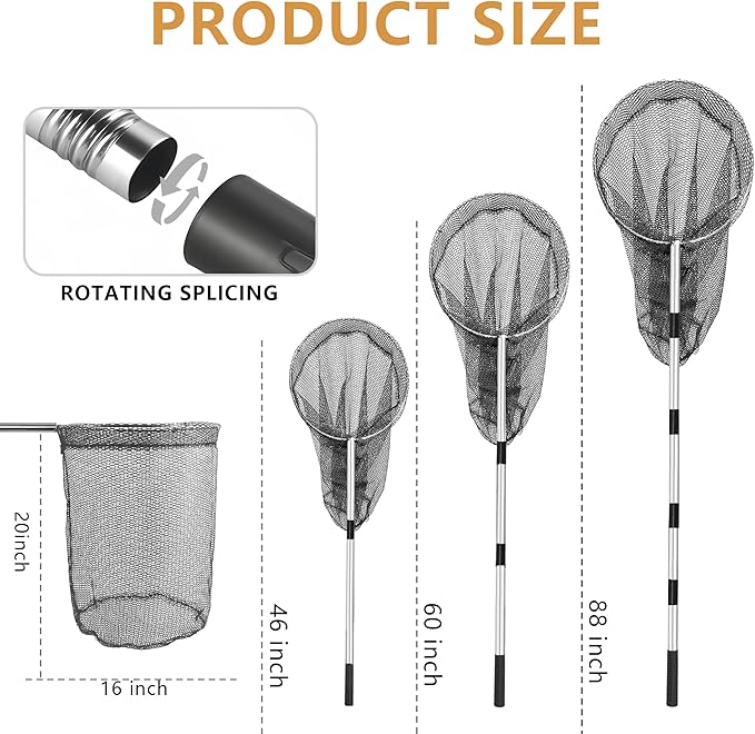 Catch Net - Small Animal Catcher for Chicken, Duck, Goose, Fish, Cat, Bird, Raccoon, Dog and Others (Detachable Handle 16 "-78" with 16" Net Opening)