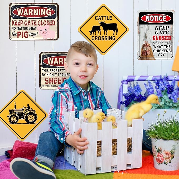 WERNNSAl 9 PCS Farm Birthday Party Decorations - Farm Animal Party Decorations for Boys Kids Barnyar Birthday Supplies Duck Chicken Sign Posters for Home Yard Garden Wall Decor