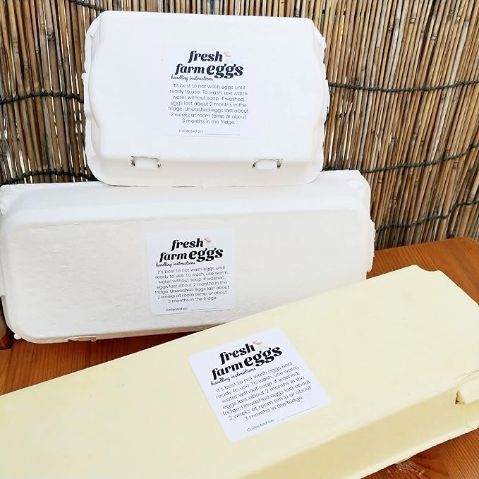 100 Pack Premium Fresh Farm Eggs Handling Instructions Stickers Labels Care Accessories | Egg Blank Cartons 4 6 12 15 18 30 48 50 Count Basket Box Container Storing Extra Organizer -M14SS100