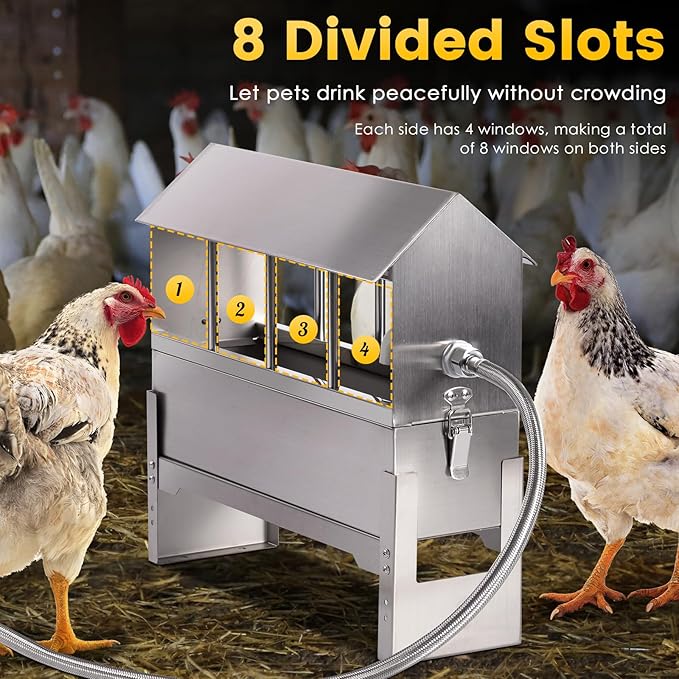 Automatic Chicken Waterer, Metal Chicken Waterer Dispenser Poultry Waterer No Waste Adjustable Height Chicken Watering System with Float Valve for Duck Pigeon Goose Turkey