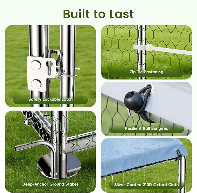 Outdoor Metal Chicken Coop Large Walk-in Poultry Cage Spire-Shaped Chicken Run with Waterproof and Anti-Ultraviolet Cover for Outside,Backyard and Farm,13' L x 9.8' W x 6.4' H