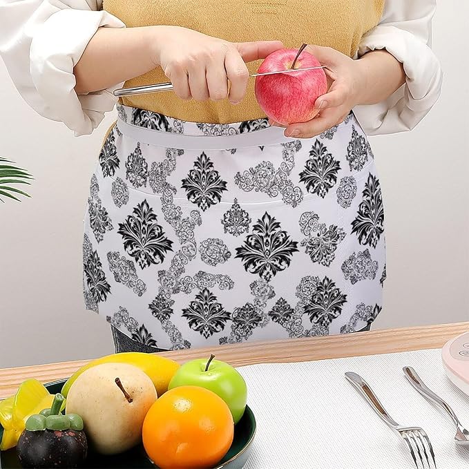 Unisex Chef Waiter Apron Waist Half Short Serving Aprons with 3 Pockets