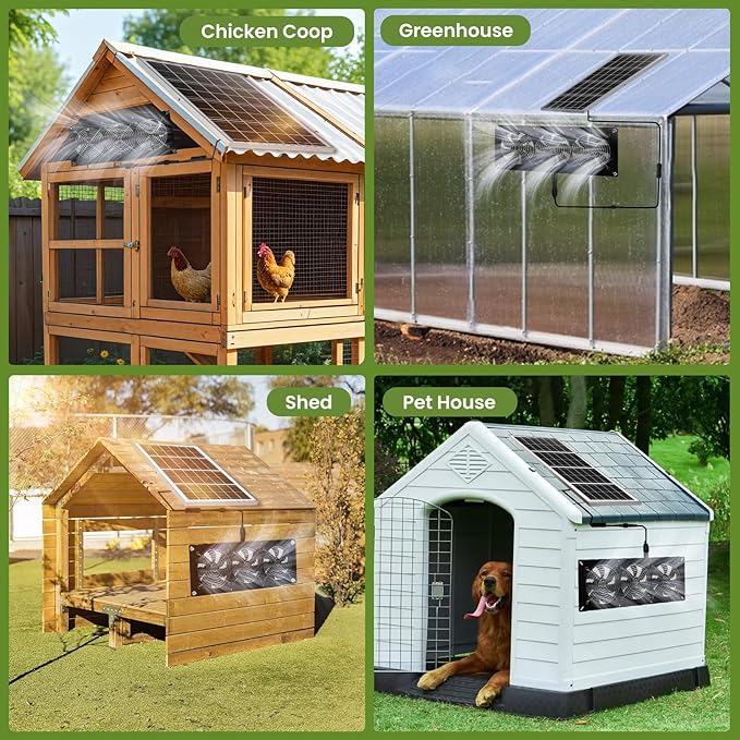 Solar Powered 3 Fan Kit, 25W High Velocity Waterproofed Solar Exhaust Fans for Outdoor Greenhouse Chicken Coop Shed Pet House