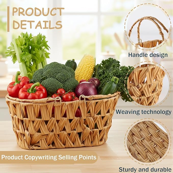 Farmhouse Egg Basket,Large Egg Collecting Basket with Handle,Wicker Basket,Egg Basket for Gathering and Carrying Fresh Eggs,Kitchen Storage Container Chicken Egg Holder Countertop
