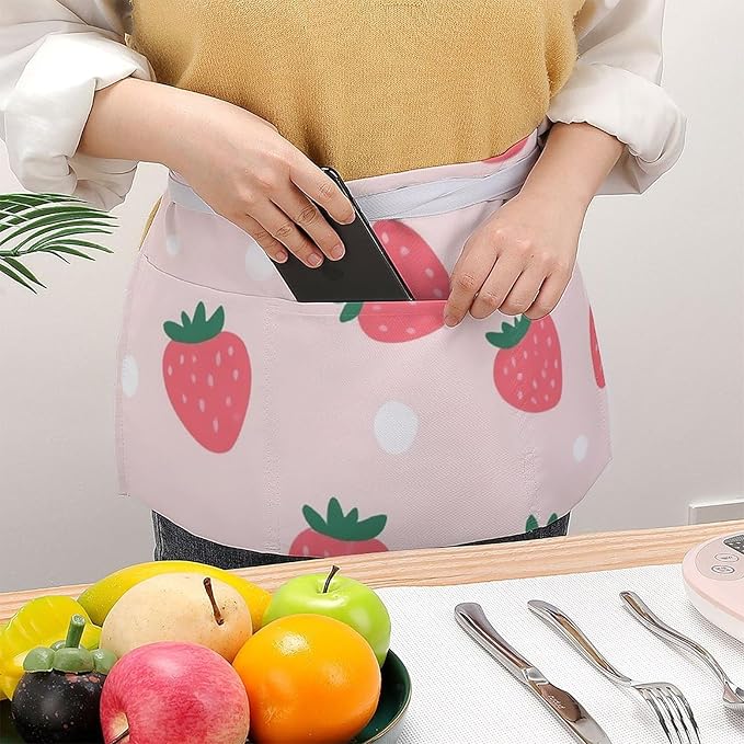 Unisex Apron for Cooking Server Waitress Half Waist Apron with 3 Pockets