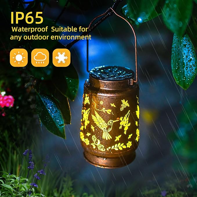 Hummingbird Solar Lanterns Outdoor Waterproof Hanging Solar Lights Hummingbird Birthday Gifts for Women Men Mom Metal Decorative LED Lantern Outside for Decor Garden,Yard,Patio,Lawn,Porch,Backyard