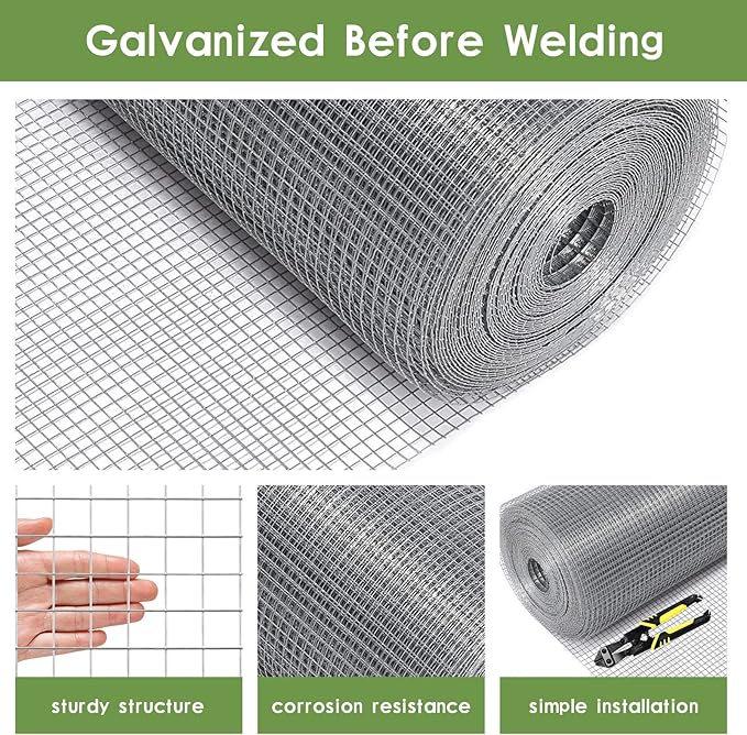 Tongmo 24" x 100' Hardware Cloth, 1inch Mesh Galvanized Chicken Wire Fence, 19 Gauge Welded Wire Roll,Garden Fence, Poultry Netting for Rabbit/Duck/Chicken Coop