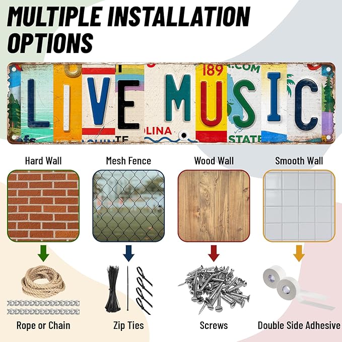 2Pcs Vintage Music Room Sign Decor Musical Metal Tin Sign 4 X 16 Inches Street Signs Live Music Posters for Room Home Bar Studio Coffee Wall Decor Gifts for Musicians