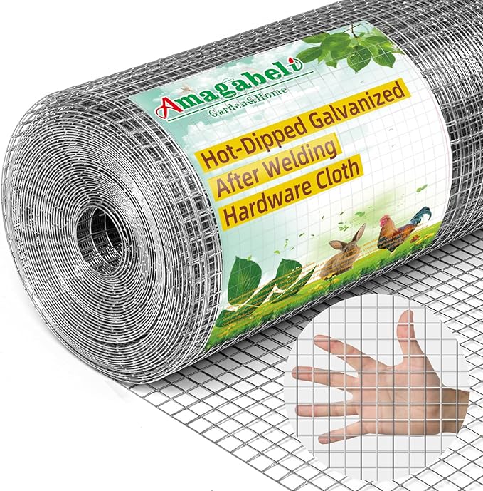 Amagabeli Hardware Cloth 1/2 inch 36inx50ft 19 Gauge Chicken Wire Fence Hot-Dipped Galvanized After Welding Wire Mesh Roll for Vegetable Garden Fencing Plant Supports Poultry Netting Cage Snake Gopher