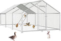 Large Metal Chicken Coop with Waterproof and UV-Resistant Cover,Chicken Run Outdoor Walk-in Cage Rabbit Duck Hen House for Yard Farm Use Spire Roof(10' L x 14.8' W x 6.4' H)