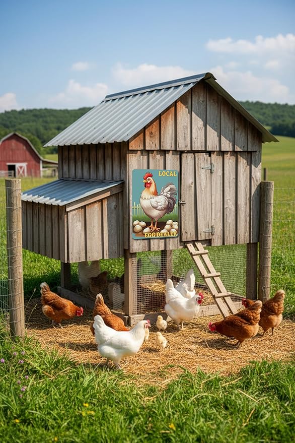Local Egg Dealer Funny Chicken Coop Sign Farm Fresh Eggs Aluminum Sign Humorous Poultry Farm Decor Gift for Chicken Lovers Rustic Metal Sign 8x12 Inches Style-01