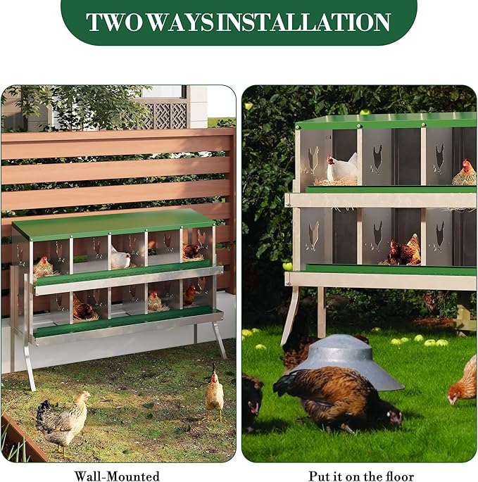Chicken Nesting Boxes with Roll Away Egg Tray,6/8/10 Compartments, Steel Rustproof & Ventilated Laying Boxes for Hens, Chickens, Ducks, Easy-Clean Poultry Coop Accessories Stand/NO Stand