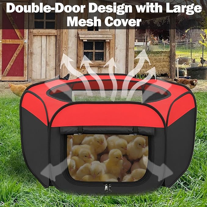 Chicken Brooder Box for Chicks, Pop Up Chick Starter Kit Brooder Pen with Double Door Cover, Collapsible Large Baby Chicken Brooder, Indoor Outdoor Use for Chicks, Ducks & Quail