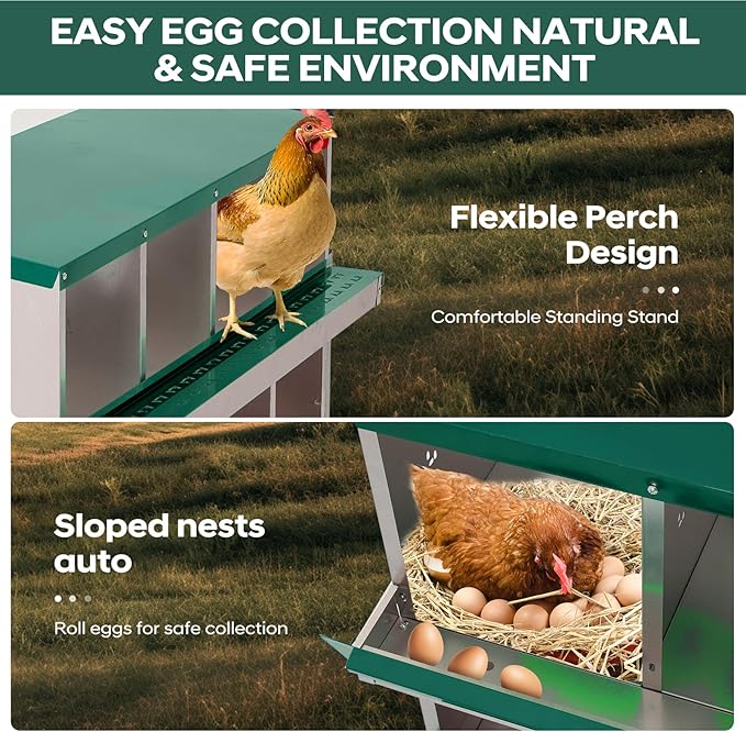 GarveeLife Chicken Nesting Box, 8 Compartments Nesting Box for Chickens, Two-Tier Galvanized Steel Chicken Egg Laying Box with Large Vented Holes Wall Mounting for Easy Egg Collection