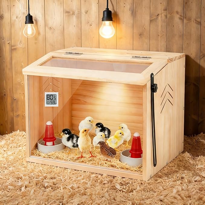 Chick Brooder Box,Brooder Box for Chicks,16" Lx12 Wx12 H, Ducks,Chicken Coop,Quail cage,2 Washable Liners,Adjustable Temperature Control.