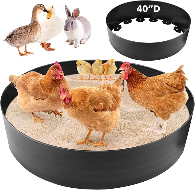 Chicken Dust Bath Tub, 40''D x 5.9''H Bottomless Design, PE Material, Adjustable Dust Bath for Chickens, Chicken Coop Cleaner Container,Essential Chicken Coop Accessory