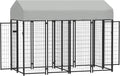 PawHut Outdoor Dog Kennel with 2 Rooms, 8' x 4' x 6' Heavy Duty Welded Wire Dog Playpen Enclosure with Escape-Proof Lock, UV-Resistant & Waterproof Cover, for Large Dogs, Chickens, Ducks, Silver