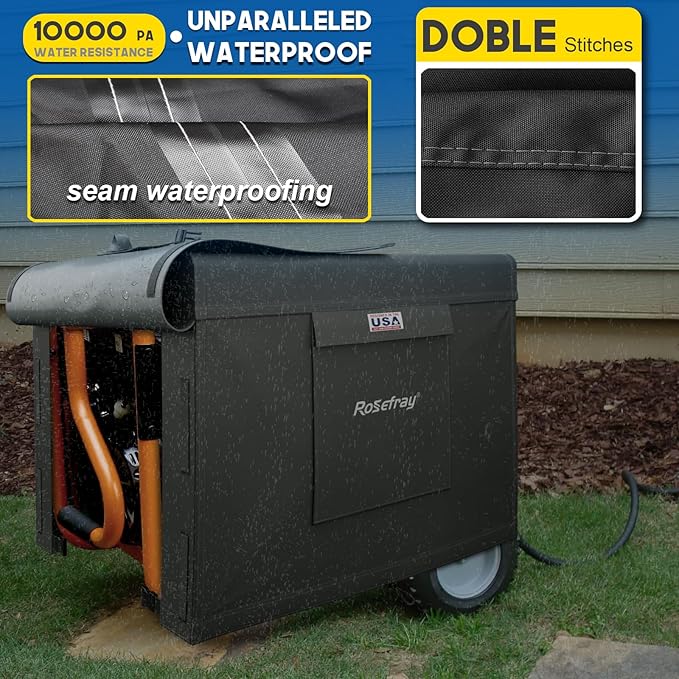 Rosefray Generator Cover-38”Lx28”Wx30”H,600D Heavy Duty Waterproof, Small Outside Equipment Cover for Champion,Predator,WEN,Ryobi,Generac,Westinghouse Portable Generator 5500-15000W-Black4XL