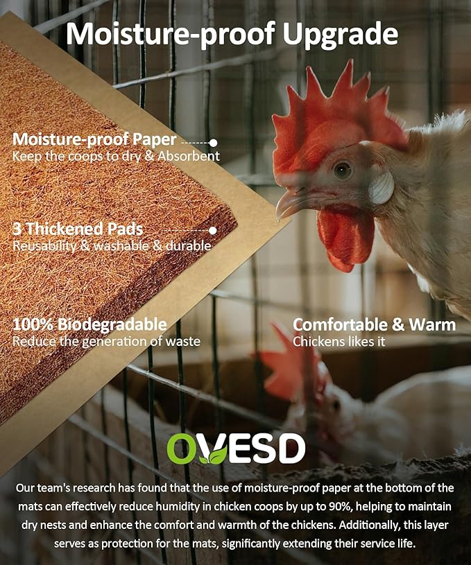 Reusable Washable Chicken Nesting Pads, 3X-Thick Nest Box Pads with Cleaning Brush, 12"x12" Chicken Coop Bedding for Laying Hens, Biodegradable Nesting Boxes Accessories (7 Pads + 1 Brush)