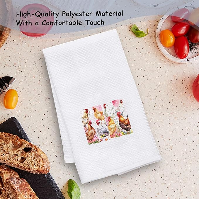 Chicken Kitchen Towels, Chicken Lover Mom Lady Gifts Hand Towels for Bathroom Kitchen, Funny Farm Animal Rooster and Hen Decorative Dish Towels Drying Cloth, 16x24 Inch