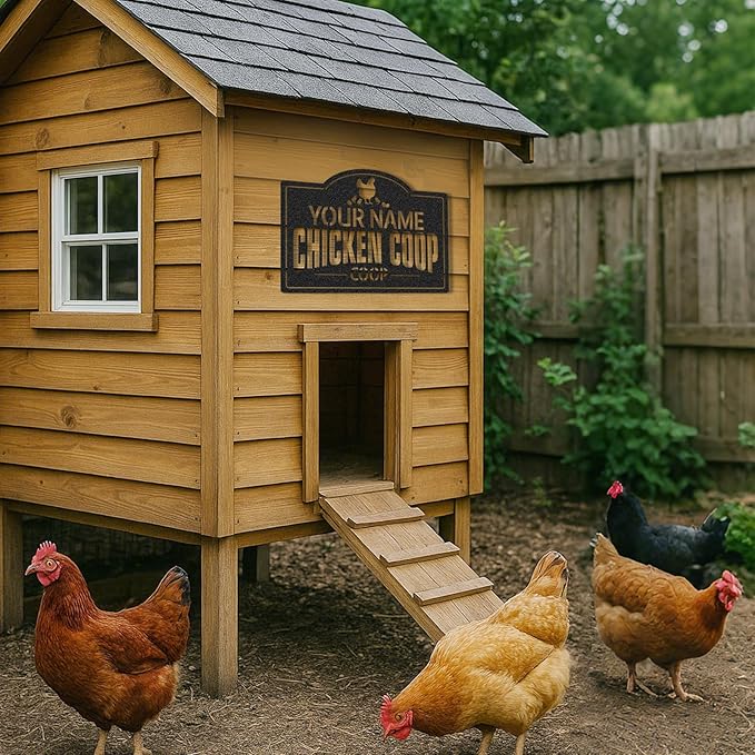 Personalized Chicken Coop Signs, Outdoor Chicken Coop Decor, Vintage Farmhouse Wall Decor, Custom Metal Name Sign for Farm Yard Garden Home, Gifts for Chicken Lovers Color04