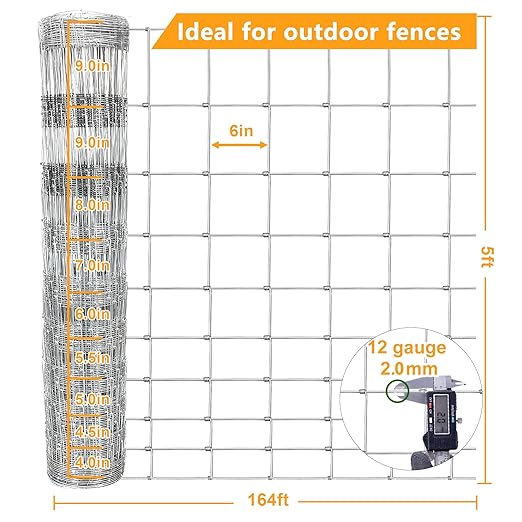 5ft x 164ft Field Fence – Heavy-Duty Galvanized Steel Livestock Fencing for Cattle, Goats, Sheep, Horses, Deer, and Hogs – Durable Farm & Ranch Animal Barrier