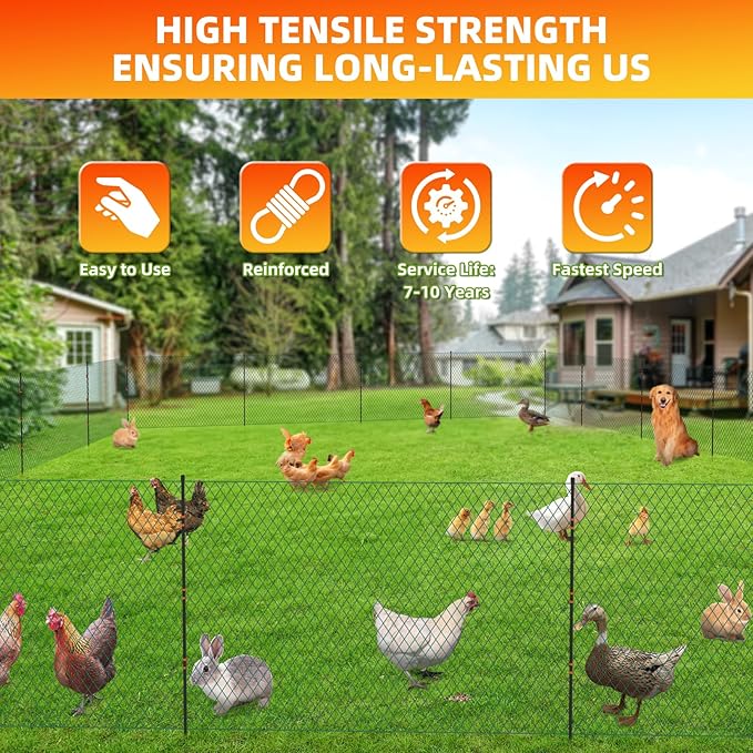 Temporary Fence with Garden Posts & 3.1'H x 60'L Plastic Mesh,Portable Snow Fencing with Windbreak Rope and Ground Stakes,Dog Fence Outdoor for Yard,Backyard Fences,Garden Fence Protect Barrier