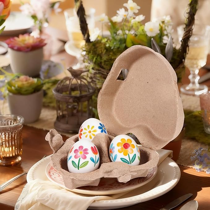30PCS Heart Shaped Egg Carton, Heart Egg Cartons, 3 Count Natural Paper Pulp Easter Eggs Cartons with Jute Rope, Reusable Cardboard Storage Baskets for Easter Holiday Gifts